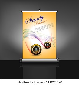 a musical stand banner template design vector illustration with grey color background.