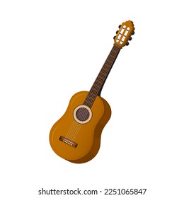 Musical stringed instrument - guitar. Classic wooden guitar. Vector illustration isolated on white background.