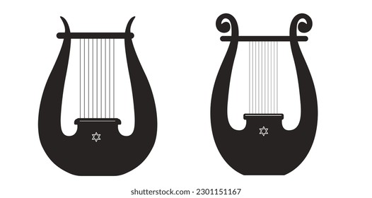 A musical stringed instrument. Vector black illustrations on a white background. 