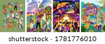 Musical summer dance festival. Vector illustration of musicians, dancers, disco, dancing people and dj in the street for poster, flyer or background.
 

