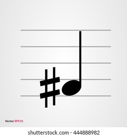 Musical symbol sharp with quarter note and staff