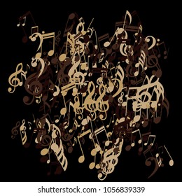 Musical Symbols. Abstract Background with Notes, Bass and Treble Clefs. Vector Element for Musical Poster, Banner, Advertising, Card. Minimalistic Simple Background.