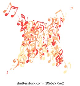 Musical Symbols. Abstract Background with Notes, Bass and Treble Clefs. Vector Element for Musical Poster, Banner, Advertising, Card. Minimalistic Simple Background.