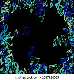 Musical Symbols. Abstract Background with Notes, Bass and Treble Clefs. Vector Element for Musical Poster, Banner, Advertising, Card. Minimalistic Simple Background.