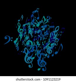 Musical Symbols. Abstract Background with Notes, Bass and Treble Clefs. Vector Element for Musical Poster, Banner, Advertising, Card. Minimalistic Simple Background.