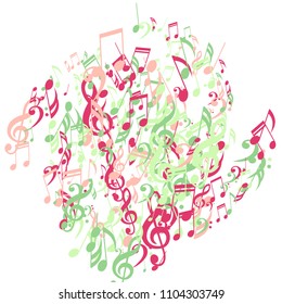 Musical Symbols. Abstract Background with Notes, Bass and Treble Clefs. Vector Element for Musical Poster, Banner, Advertising, Card. Minimalistic Simple Background.