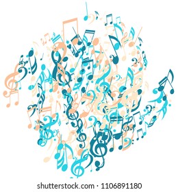 Musical Symbols. Abstract Background with Notes, Bass and Treble Clefs. Vector Element for Musical Poster, Banner, Advertising, Card. Minimalistic Simple Background.