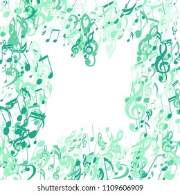 Musical Symbols. Abstract Background with Notes, Bass and Treble Clefs. Vector Element for Musical Poster, Banner, Advertising, Card. Minimalistic Simple Background.