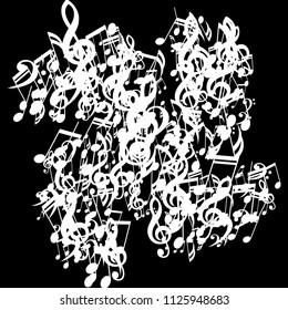 Musical Symbols. Abstract Background with Notes, Bass and Treble Clefs. Vector Element for Musical Poster, Banner, Advertising, Card. Minimalistic Simple Background.