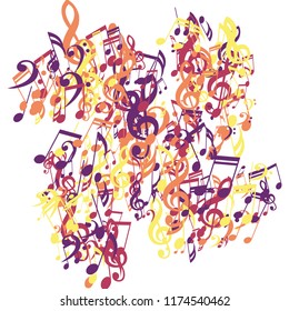 Musical Symbols. Abstract Background with Notes, Bass and Treble Clefs. Vector Element for Musical Poster, Banner, Advertising, Card. Minimalistic Simple Background.