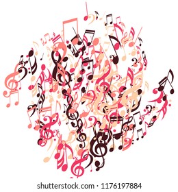 Musical Symbols. Abstract Background with Notes, Bass and Treble Clefs. Vector Element for Musical Poster, Banner, Advertising, Card. Minimalistic Simple Background.