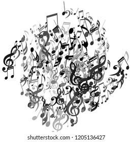 Musical Symbols. Abstract Background with Notes, Bass and Treble Clefs. Vector Element for Musical Poster, Banner, Advertising, Card. Minimalistic Simple Background.