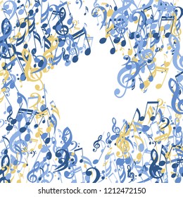 Musical Symbols. Abstract Background with Notes, Bass and Treble Clefs. Vector Element for Musical Poster, Banner, Advertising, Card. Minimalistic Simple Background.