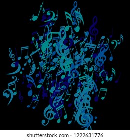 Musical Symbols. Abstract Background with Notes, Bass and Treble Clefs. Vector Element for Musical Poster, Banner, Advertising, Card. Minimalistic Simple Background.