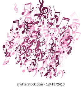 Musical Symbols. Abstract Background with Notes, Bass and Treble Clefs. Vector Element for Musical Poster, Banner, Advertising, Card. Minimalistic Simple Background.