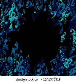 Musical Symbols. Abstract Background with Notes, Bass and Treble Clefs. Vector Element for Musical Poster, Banner, Advertising, Card. Minimalistic Simple Background.