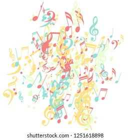 Musical Symbols. Abstract Background with Notes, Bass and Treble Clefs. Vector Element for Musical Poster, Banner, Advertising, Card. Minimalistic Simple Background.