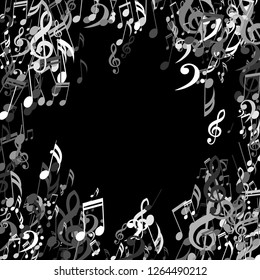 Musical Symbols. Abstract Background with Notes, Bass and Treble Clefs. Vector Element for Musical Poster, Banner, Advertising, Card. Minimalistic Simple Background.