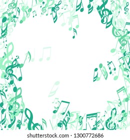 Musical Symbols. Abstract Background with Notes, Bass and Treble Clefs. Vector Element for Musical Poster, Banner, Advertising, Card. Minimalistic Simple Background.