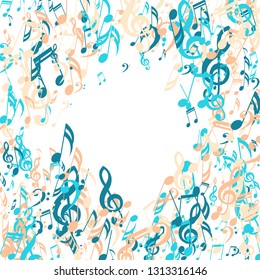 Musical Symbols. Abstract Background with Notes, Bass and Treble Clefs. Vector Element for Musical Poster, Banner, Advertising, Card. Minimalistic Simple Background.