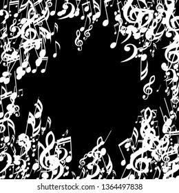Musical Symbols. Abstract Background with Notes, Bass and Treble Clefs. Vector Element for Musical Poster, Banner, Advertising, Card. Minimalistic Simple Background.