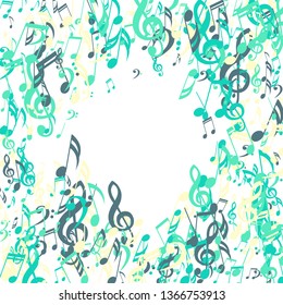 Musical Symbols. Abstract Background with Notes, Bass and Treble Clefs. Vector Element for Musical Poster, Banner, Advertising, Card. Minimalistic Simple Background.