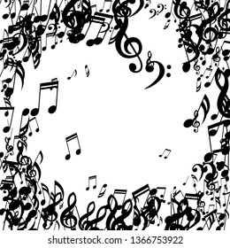 Musical Symbols. Abstract Background with Notes, Bass and Treble Clefs. Vector Element for Musical Poster, Banner, Advertising, Card. Minimalistic Simple Background.