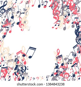 Musical Symbols. Abstract Background with Notes, Bass and Treble Clefs. Vector Element for Musical Poster, Banner, Advertising, Card. Minimalistic Simple Background.