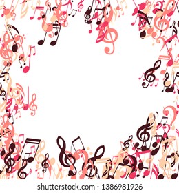 Musical Symbols. Abstract Background with Notes, Bass and Treble Clefs. Vector Element for Musical Poster, Banner, Advertising, Card. Minimalistic Simple Background.