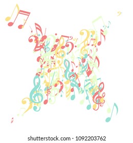 Musical Symbols. Creative Background with Notes, Bass and Treble Clefs. Vector Element for Musical Poster, Banner, Advertising, Card. Minimalistic Simple Background.