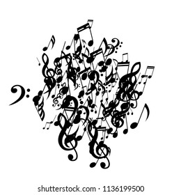 Musical Symbols. Creative Background with Notes, Bass and Treble Clefs. Vector Element for Musical Poster, Banner, Advertising, Card. Minimalistic Simple Background.