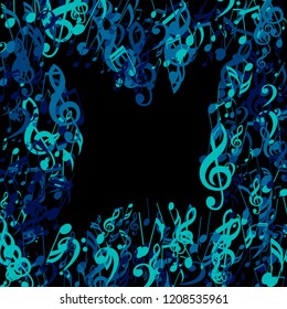 Musical Symbols. Creative Background with Notes, Bass and Treble Clefs. Vector Element for Musical Poster, Banner, Advertising, Card. Minimalistic Simple Background.