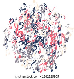 Musical Symbols. Creative Background with Notes, Bass and Treble Clefs. Vector Element for Musical Poster, Banner, Advertising, Card. Minimalistic Simple Background.
