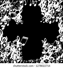 Musical Symbols. Creative Background with Notes, Bass and Treble Clefs. Vector Element for Musical Poster, Banner, Advertising, Card. Minimalistic Simple Background.