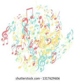 Musical Symbols. Creative Background with Notes, Bass and Treble Clefs. Vector Element for Musical Poster, Banner, Advertising, Card. Minimalistic Simple Background.