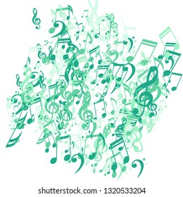 Musical Symbols. Creative Background with Notes, Bass and Treble Clefs. Vector Element for Musical Poster, Banner, Advertising, Card. Minimalistic Simple Background.