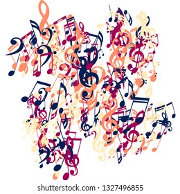 Musical Symbols. Creative Background with Notes, Bass and Treble Clefs. Vector Element for Musical Poster, Banner, Advertising, Card. Minimalistic Simple Background.