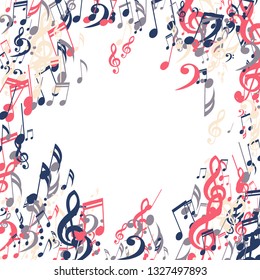 Musical Symbols. Creative Background with Notes, Bass and Treble Clefs. Vector Element for Musical Poster, Banner, Advertising, Card. Minimalistic Simple Background.