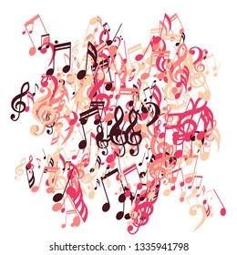 Musical Symbols. Creative Background with Notes, Bass and Treble Clefs. Vector Element for Musical Poster, Banner, Advertising, Card. Minimalistic Simple Background.