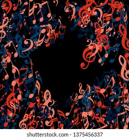 Musical Symbols. Creative Background with Notes, Bass and Treble Clefs. Vector Element for Musical Poster, Banner, Advertising, Card. Minimalistic Simple Background.