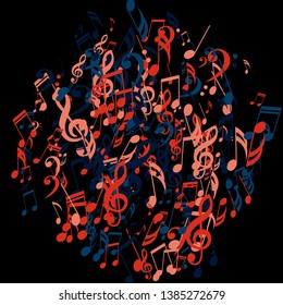 Musical Symbols. Creative Background with Notes, Bass and Treble Clefs. Vector Element for Musical Poster, Banner, Advertising, Card. Minimalistic Simple Background.