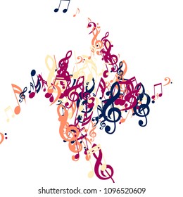 Musical Symbols. Modern Background with Notes, Bass and Treble Clefs. Vector Element for Musical Poster, Banner, Advertising, Card. Minimalistic Simple Background.