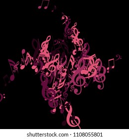 Musical Symbols. Modern Background with Notes, Bass and Treble Clefs. Vector Element for Musical Poster, Banner, Advertising, Card. Minimalistic Simple Background.