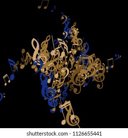 Musical Symbols. Modern Background with Notes, Bass and Treble Clefs. Vector Element for Musical Poster, Banner, Advertising, Card. Minimalistic Simple Background.