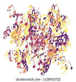 Musical Symbols. Modern Background with Notes, Bass and Treble Clefs. Vector Element for Musical Poster, Banner, Advertising, Card. Minimalistic Simple Background.