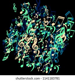 Musical Symbols. Modern Background with Notes, Bass and Treble Clefs. Vector Element for Musical Poster, Banner, Advertising, Card. Minimalistic Simple Background.