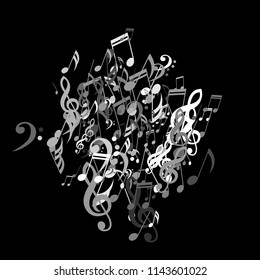 Musical Symbols. Modern Background with Notes, Bass and Treble Clefs. Vector Element for Musical Poster, Banner, Advertising, Card. Minimalistic Simple Background.