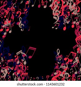 Musical Symbols. Modern Background with Notes, Bass and Treble Clefs. Vector Element for Musical Poster, Banner, Advertising, Card. Minimalistic Simple Background.