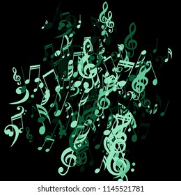 Musical Symbols. Modern Background with Notes, Bass and Treble Clefs. Vector Element for Musical Poster, Banner, Advertising, Card. Minimalistic Simple Background.