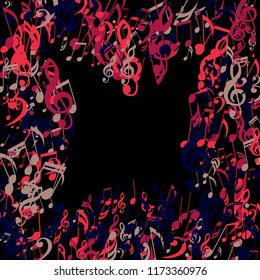 Musical Symbols. Modern Background with Notes, Bass and Treble Clefs. Vector Element for Musical Poster, Banner, Advertising, Card. Minimalistic Simple Background.